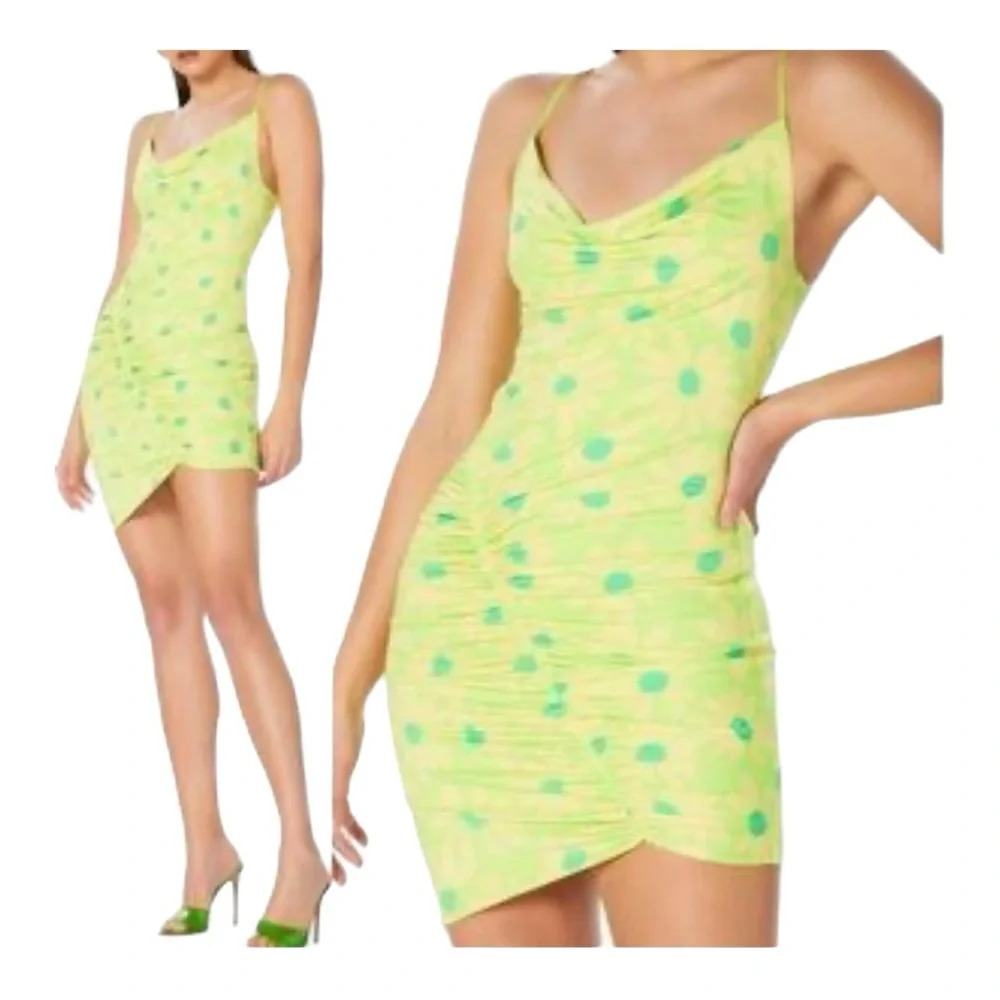 AFRM Palmetto‎ Asymmetric Mini Dress Lime Daisy Size S NWT - Picture 9 of 10